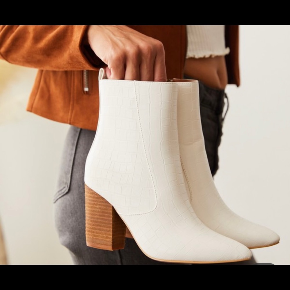 Tory White Croc Bootie